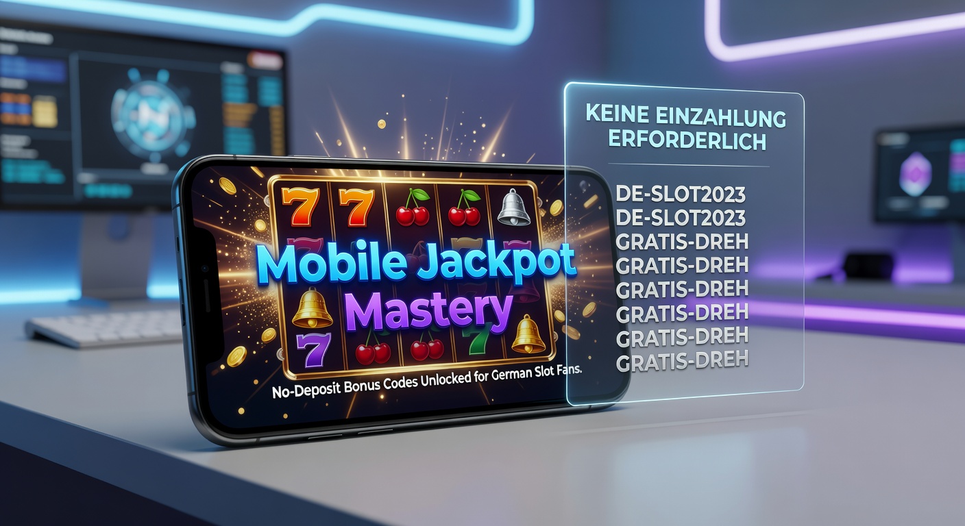 Diverse Mobile-Slot-Spiele mit Jackpot-Anzeigen auf einem Tablet, inklusive No-Deposit-Bonus-Symbolen und deutschen Flaggen-Elementen