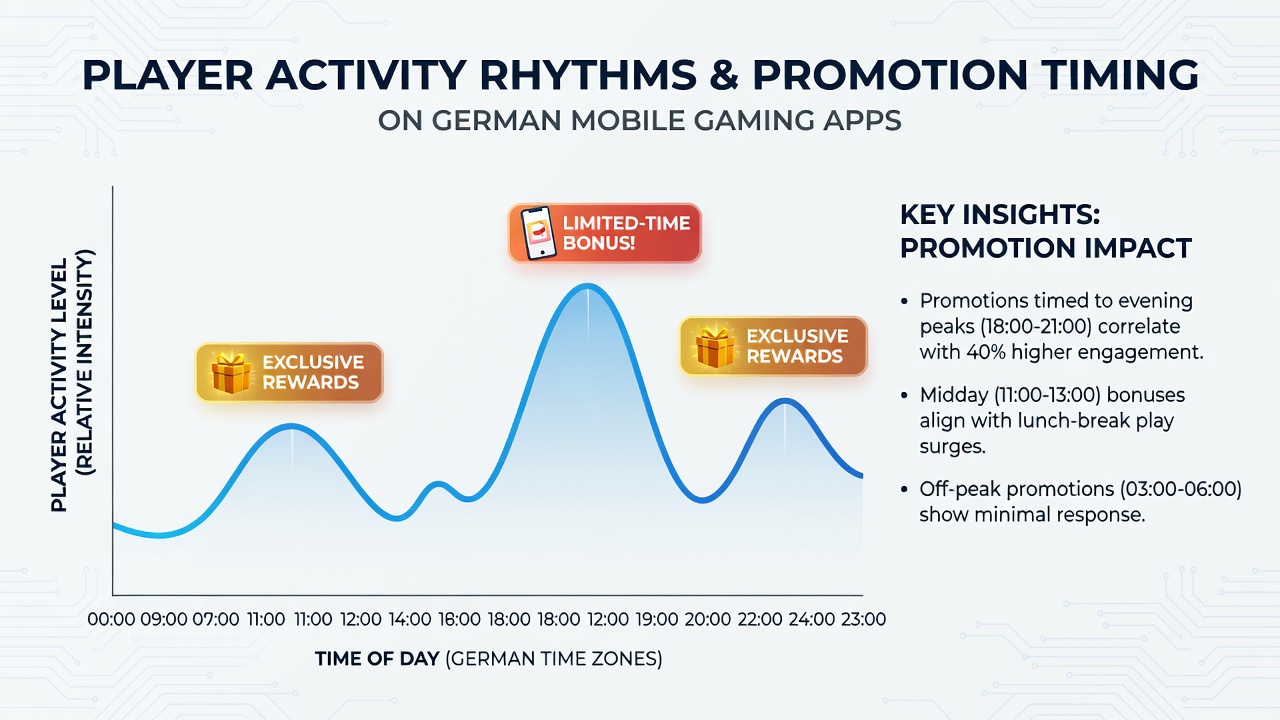 Diagramm veranschaulicht die Korrelation zwischen Spieleraktivitätsrhythmen und Promotionszeitpunkten in deutschen Apps